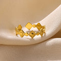 Geometric titanium steel women's ring in gold diamond colour with free size adjustment