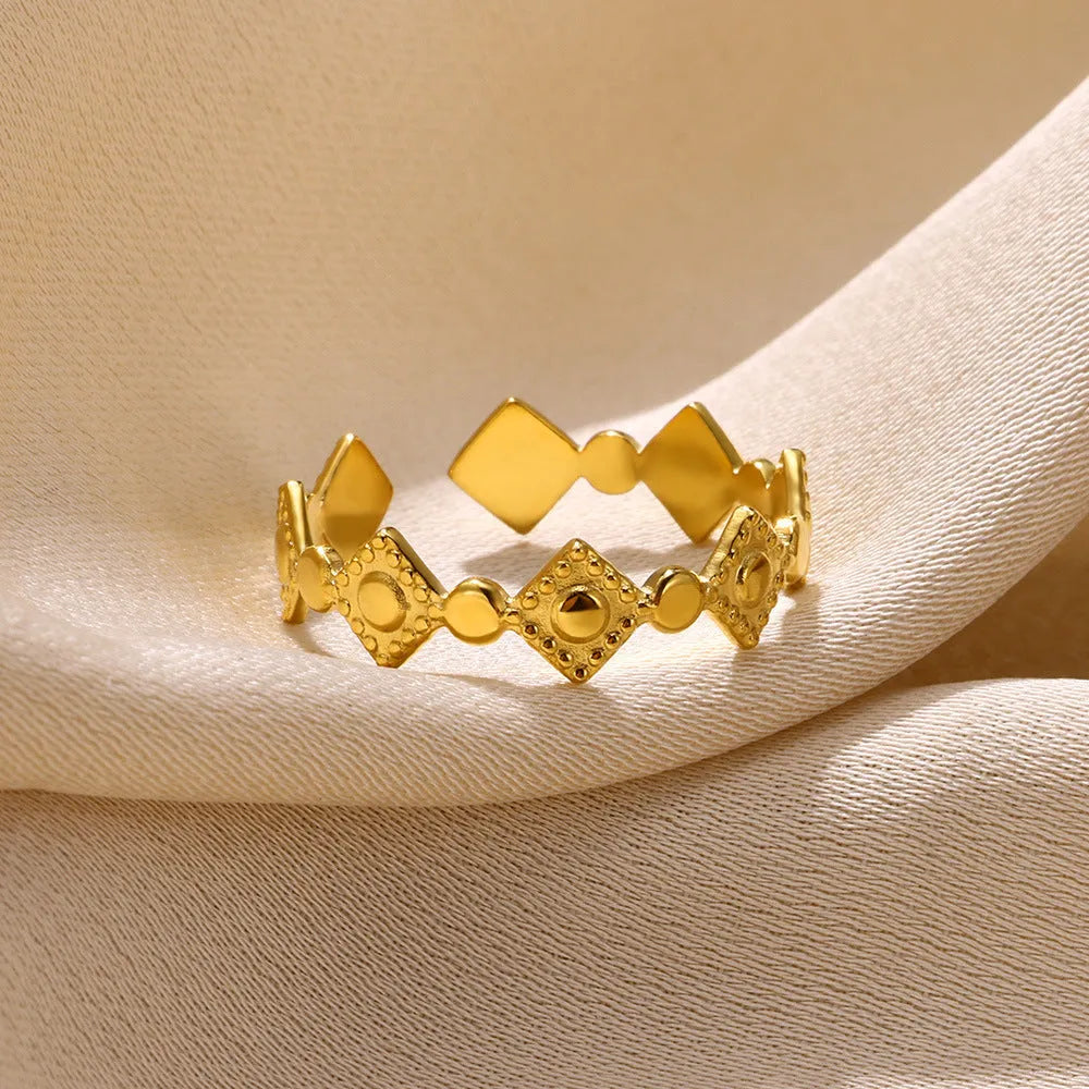 Geometric titanium steel women's ring in gold diamond colour with free size adjustment