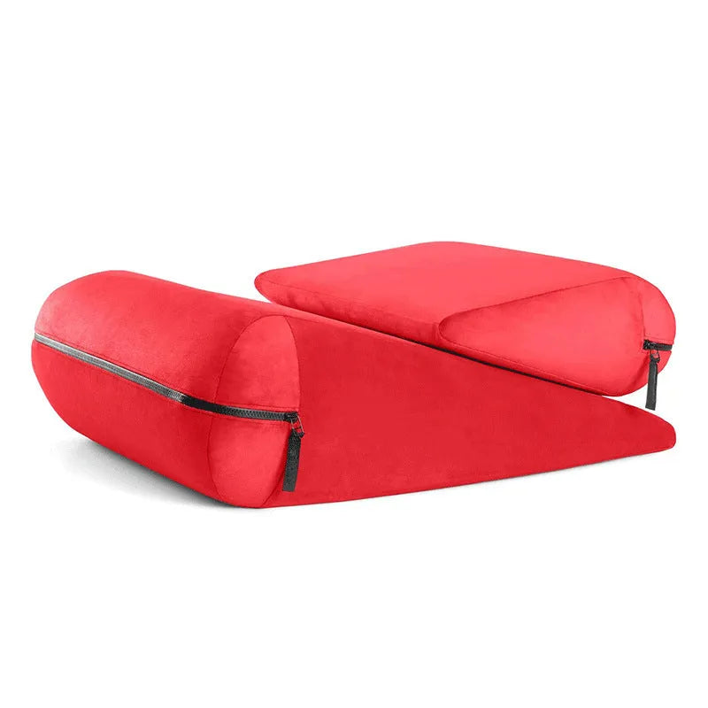 High density sponge triangle wedge pillow in selected colour with embroidered fabric, measuring 68x33x25cm for back support.