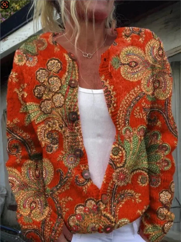 Women's long sleeve Halloween top with a 3D digital printed pattern, shown in an available size.