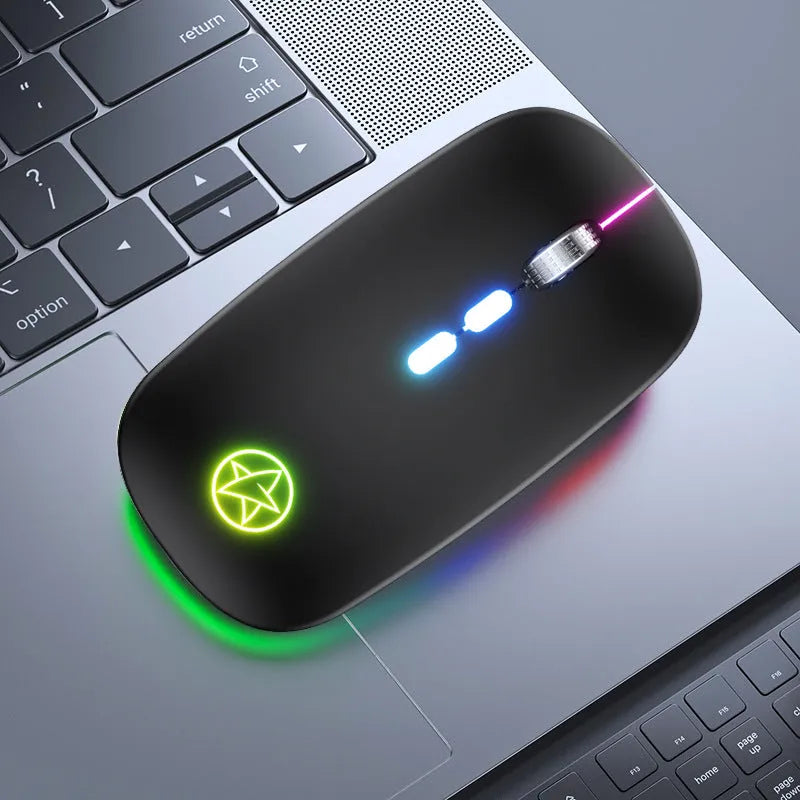 Wireless Bluetooth mouse with luminous charging and metal roller in various colour options