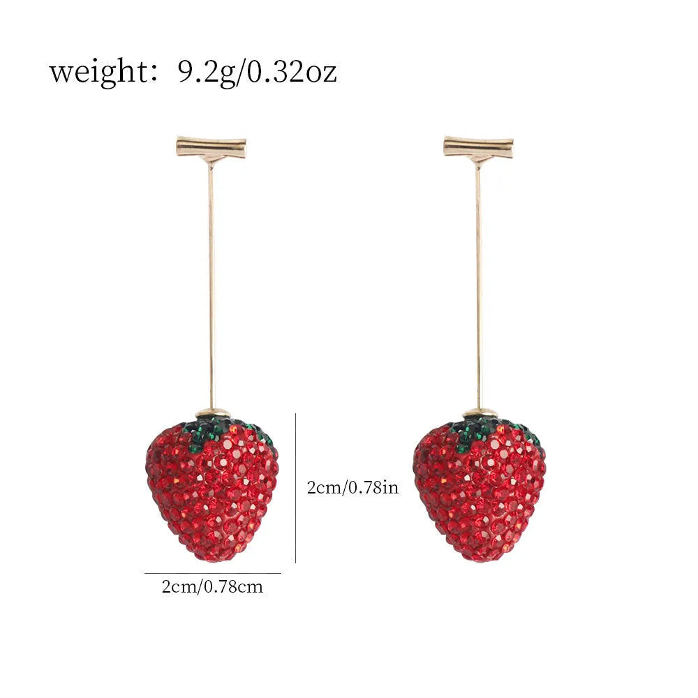 Red geometric strawberry earrings with spot drill detailing on zinc alloy