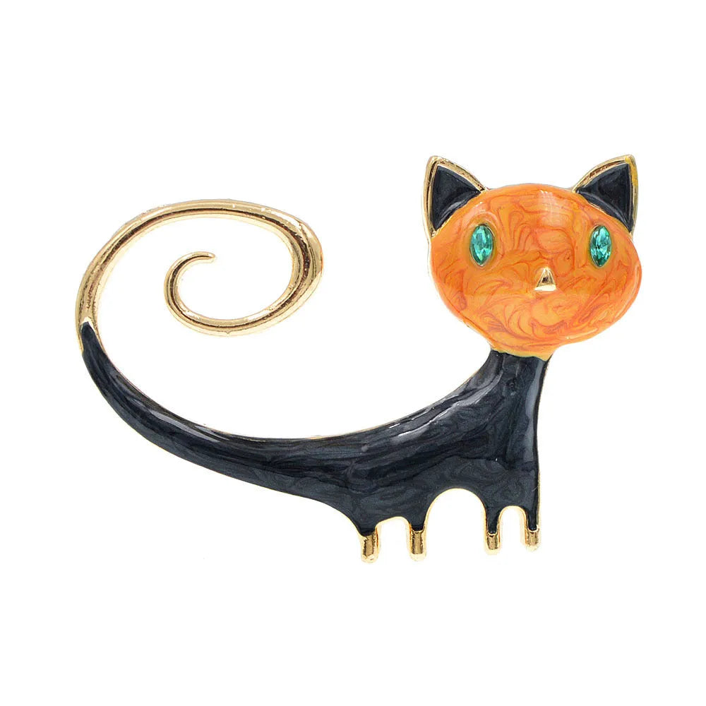 Personalised painted tailing up kitty brooch in white or orange colour, alloy cat jewellery