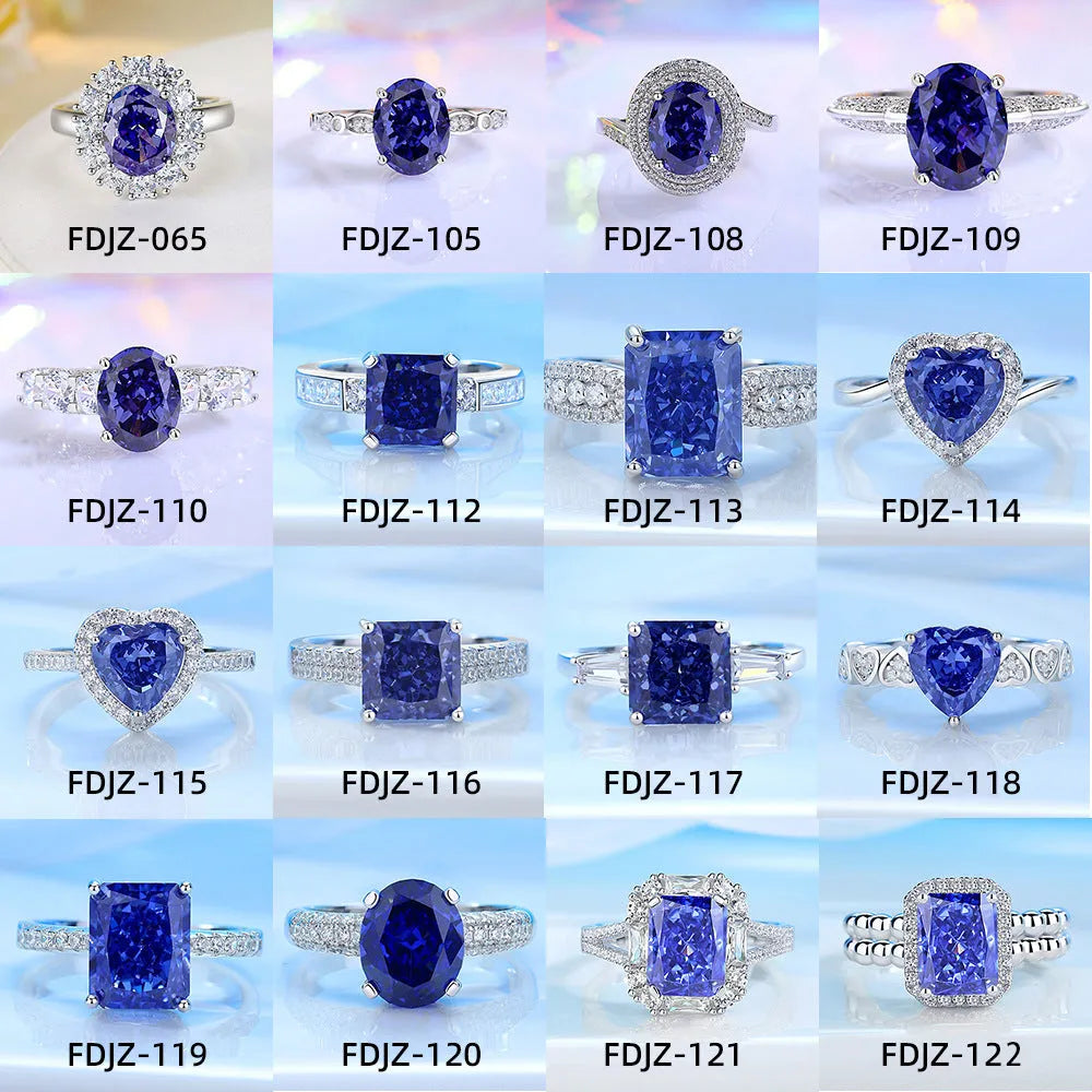 Heart-shaped high carbon diamond ice flower cut colour zircon stone set in a women's 925 sterling silver ring.
