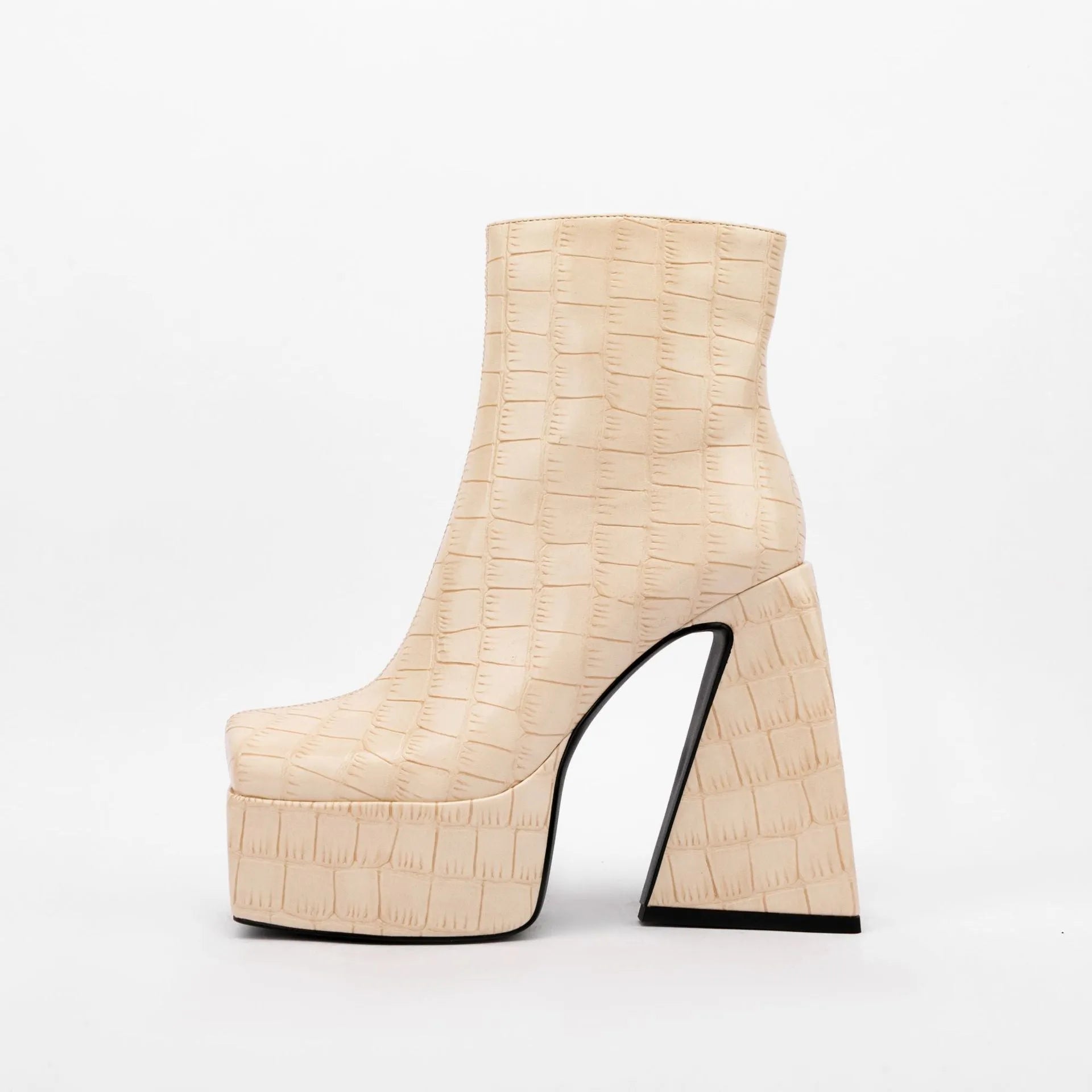 Women's solid-colour ankle boots with a high heel, shown in beige.