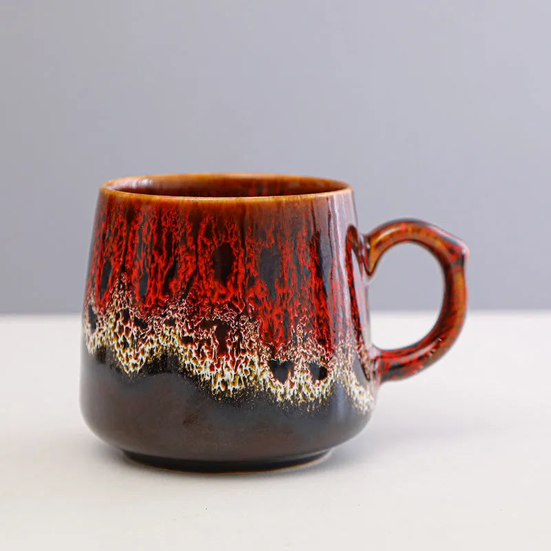 Large capacity mild luxury retro style ceramic coffee mug in one of four colour options.