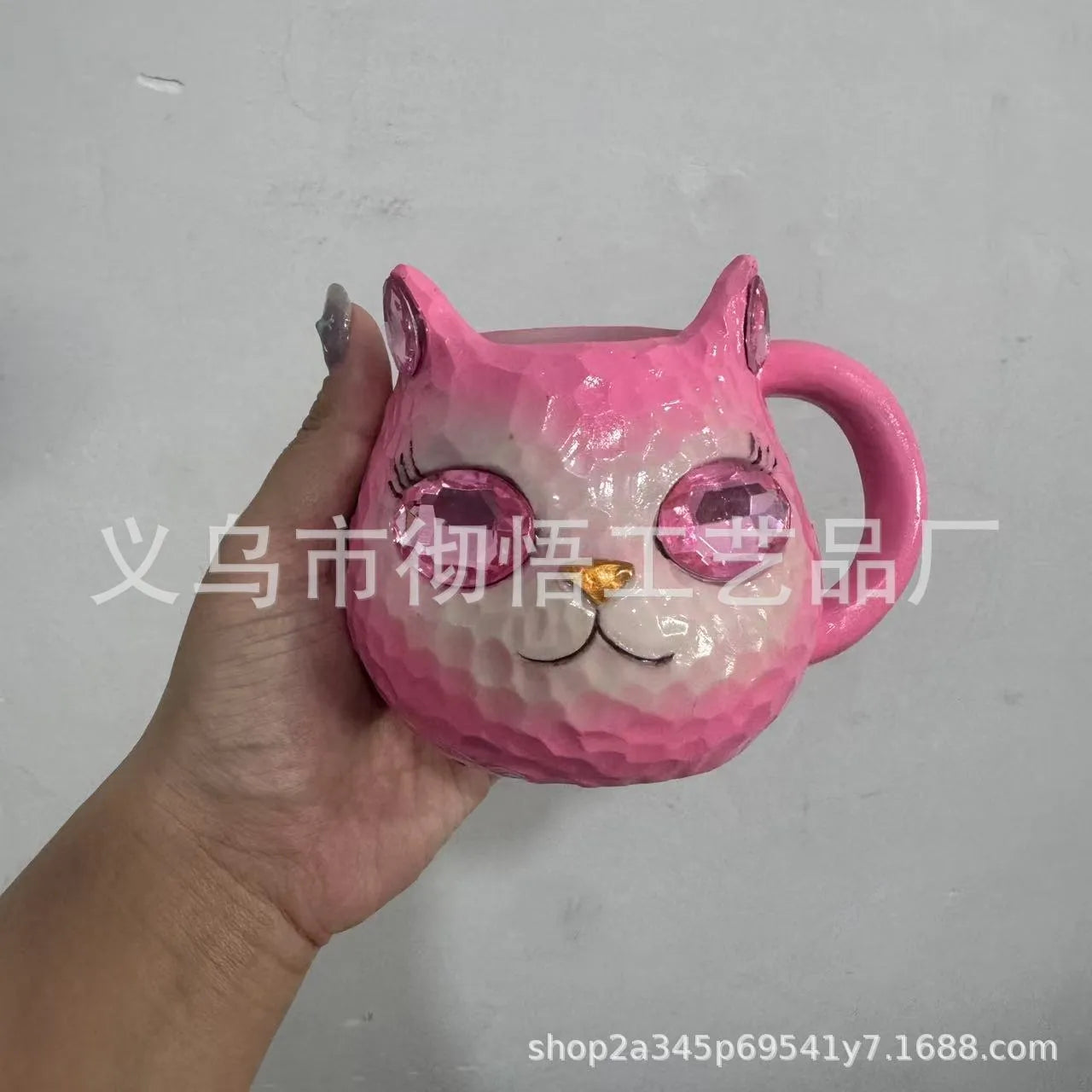 Handcrafted American style resin decorative cat cup ornament in purple, green, blue, or pink colour