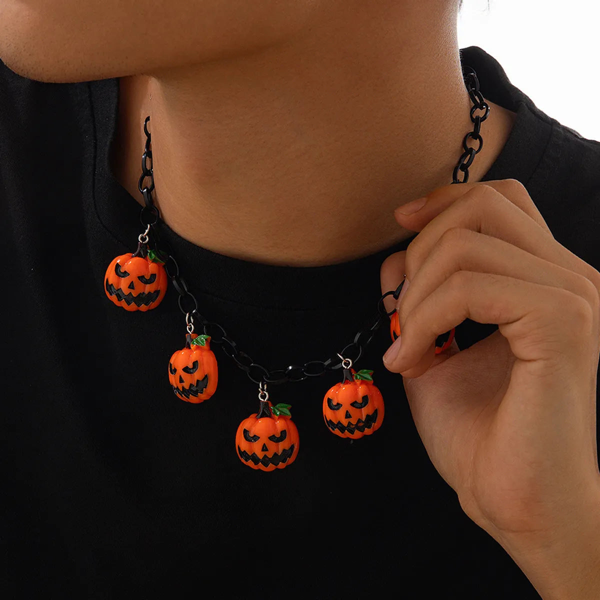 Mixed colour pumpkin ghost Halloween necklace with acrylic pendant on regular chain
