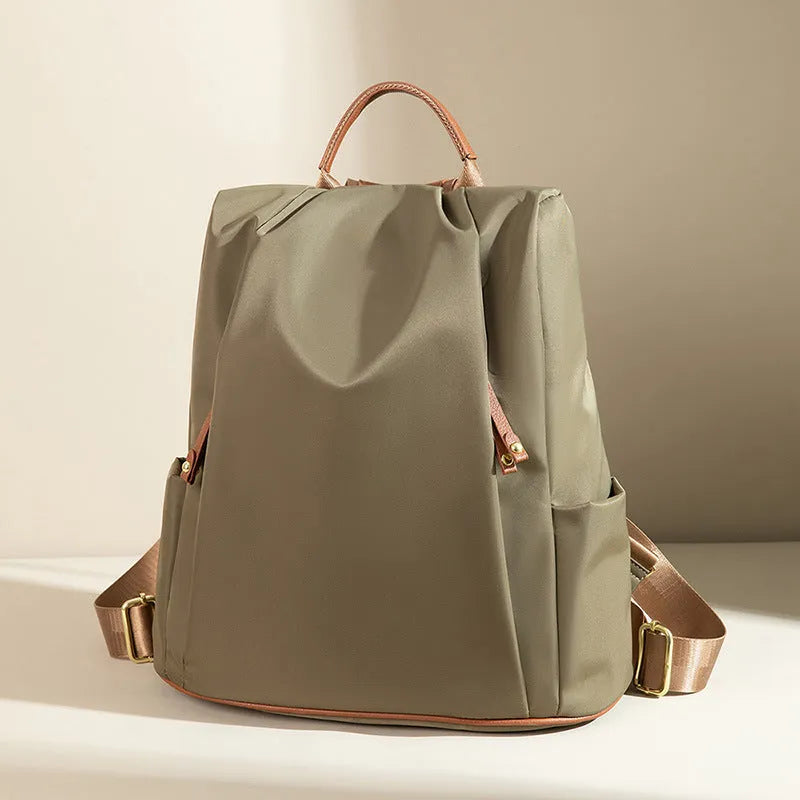 Fashion commuter contrast color large-capacity nylon travel backpack in khaki
