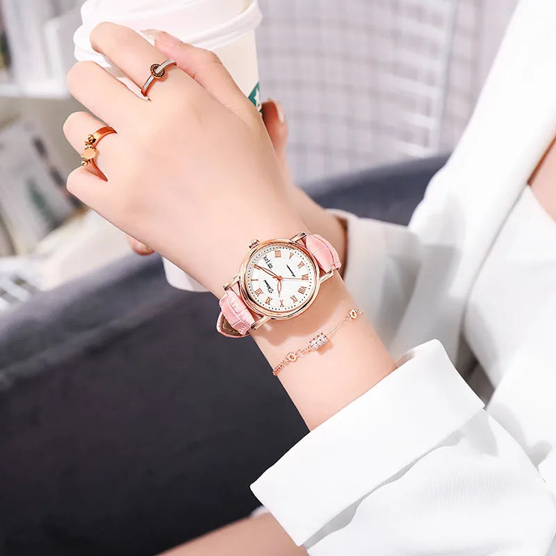 6023B automatic women's mechanical watch in steel and leather strap options on wrist