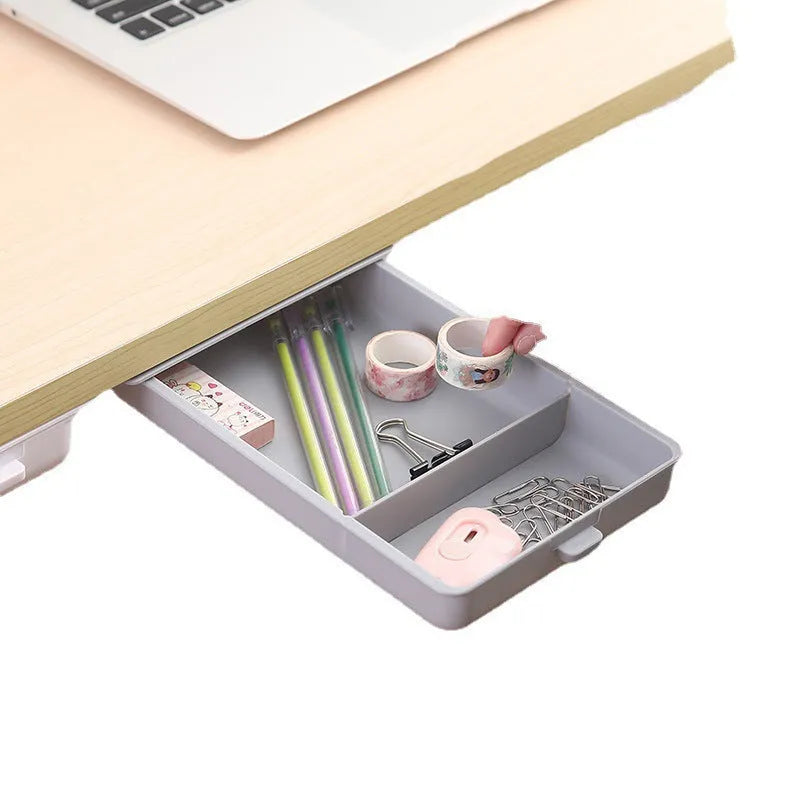 Plastic under table storage drawer with cover and grid compartments in multiple colour options