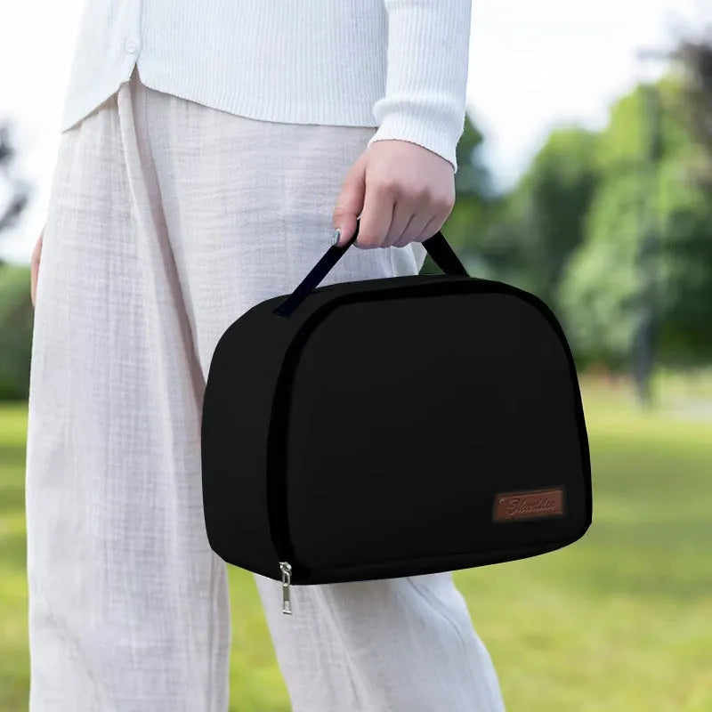 Insulated lunch box bag in textured cloth material with large capacity and heat retention function