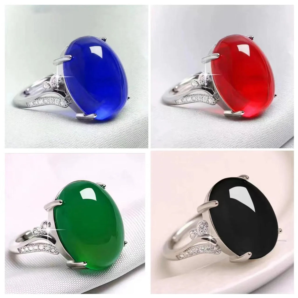 Adjustable geometric alloy ring with natural sapphire style in five colour options