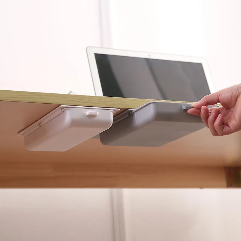 Plastic under table storage drawer with cover and grid compartments in multiple colour options