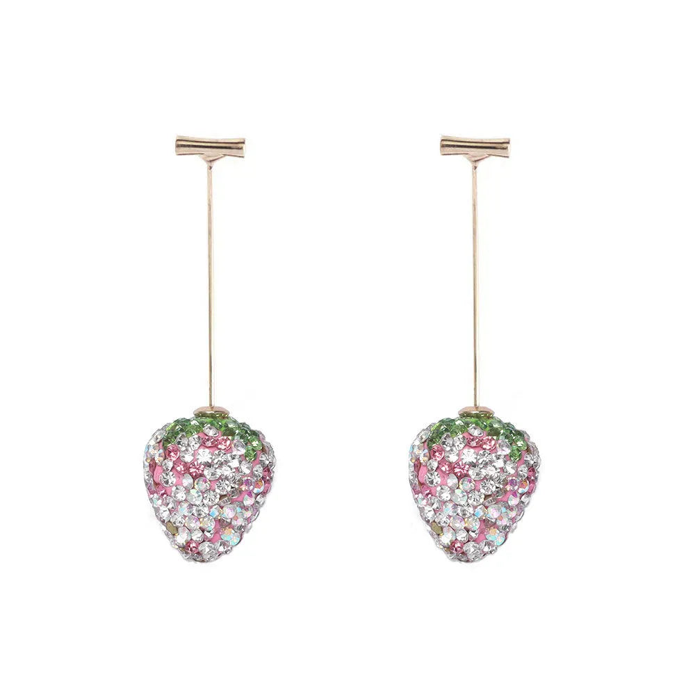 Red geometric strawberry earrings with spot drill detailing on zinc alloy