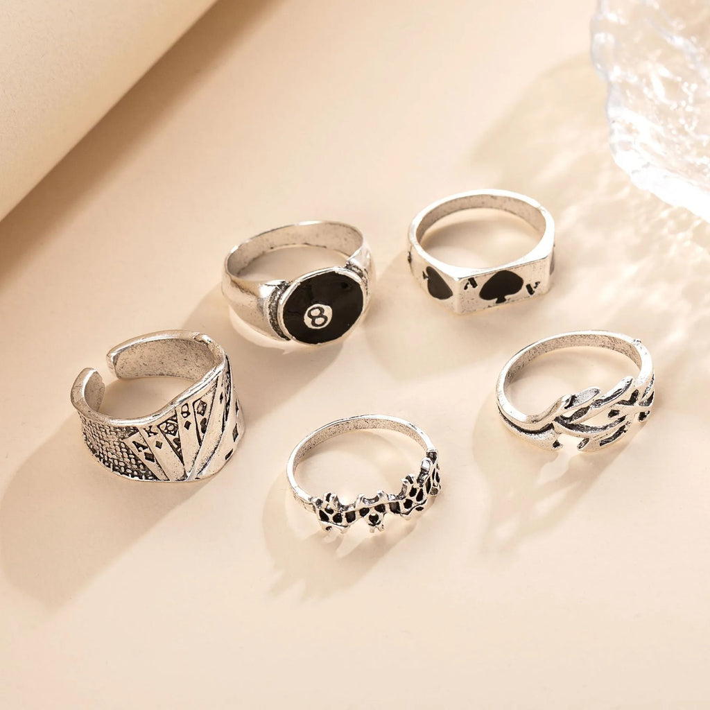 Black alloy poker ring with spade card design for women's jewellery