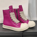 Men's black high-top leather sneakers with a side zip on a white background