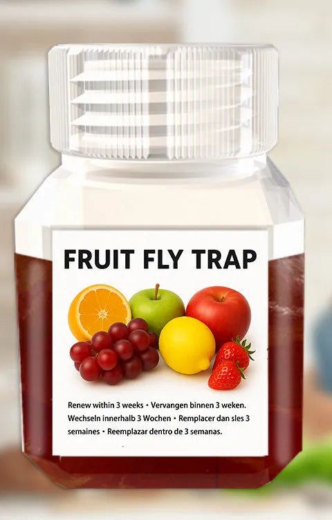 Bottle of fruit fly bait liquid for trapper station refill with SK003 specification options