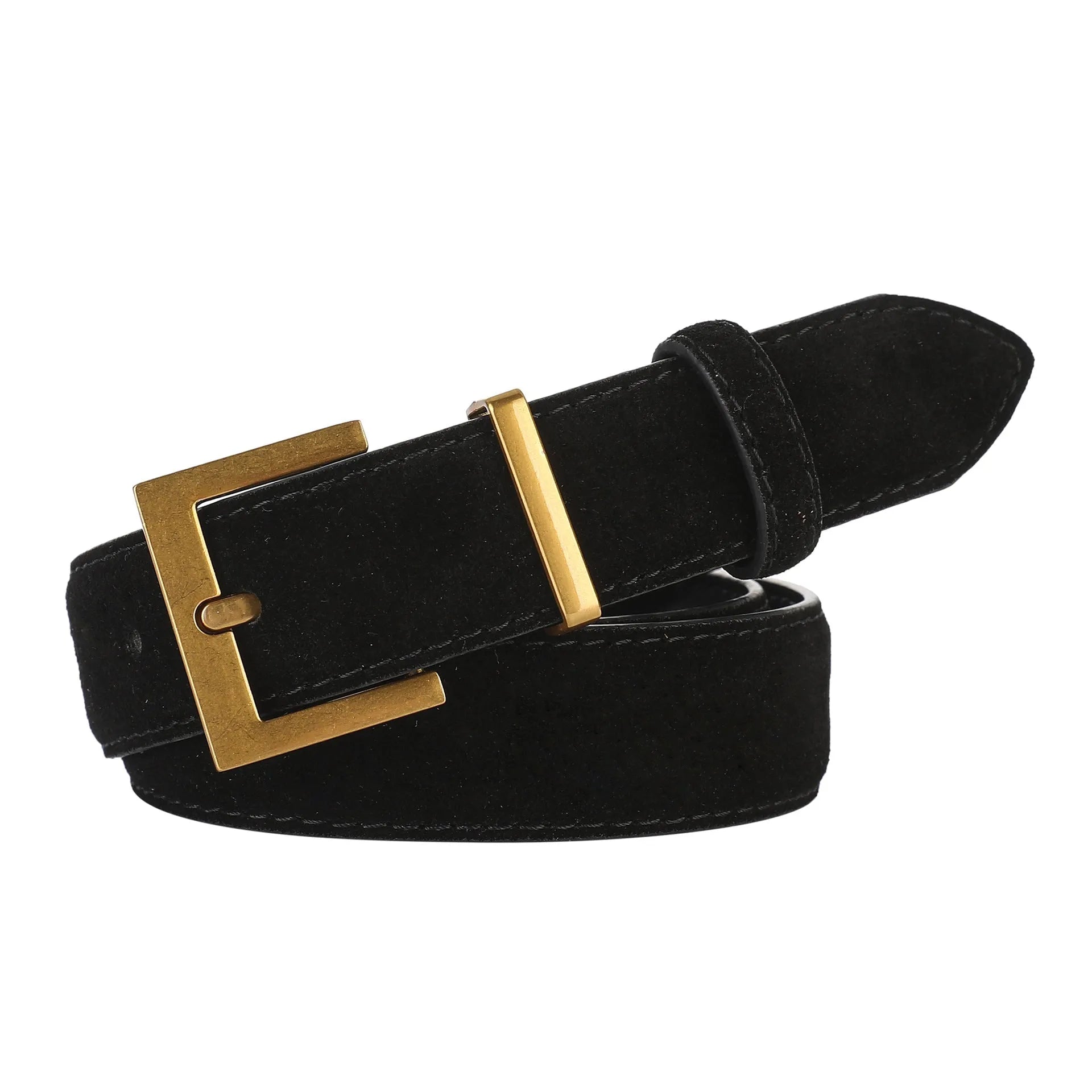 Ladies' black genuine leather pin buckle dress belt with quadrilateral buckle design