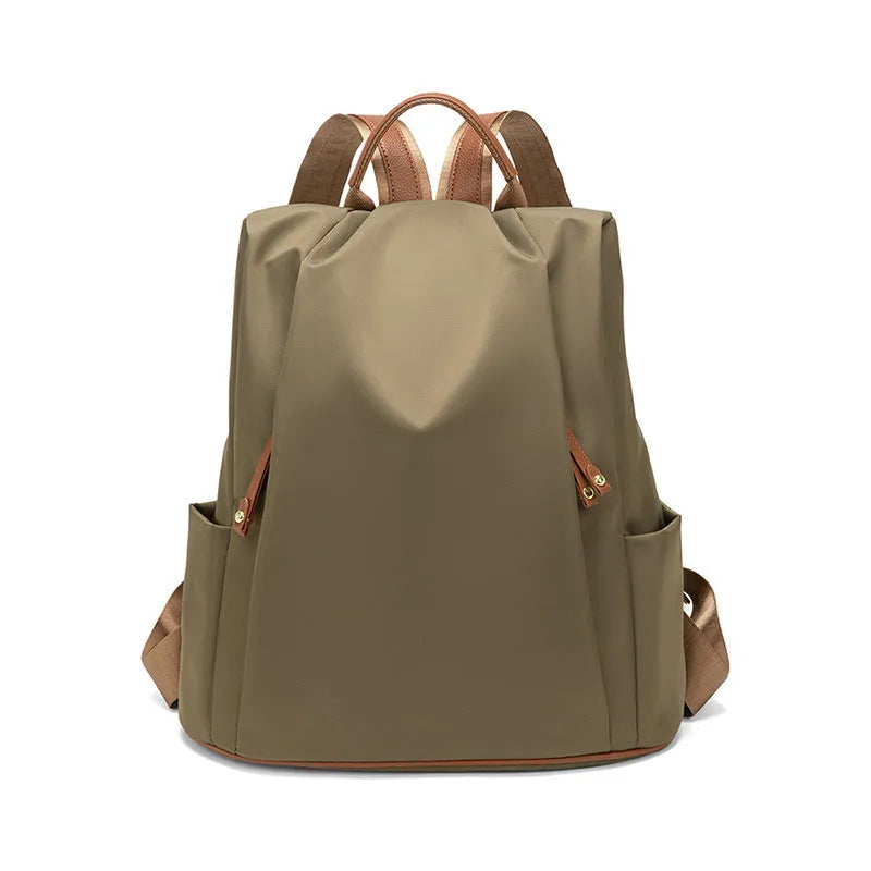 Fashion commuter contrast color large-capacity nylon travel backpack in khaki