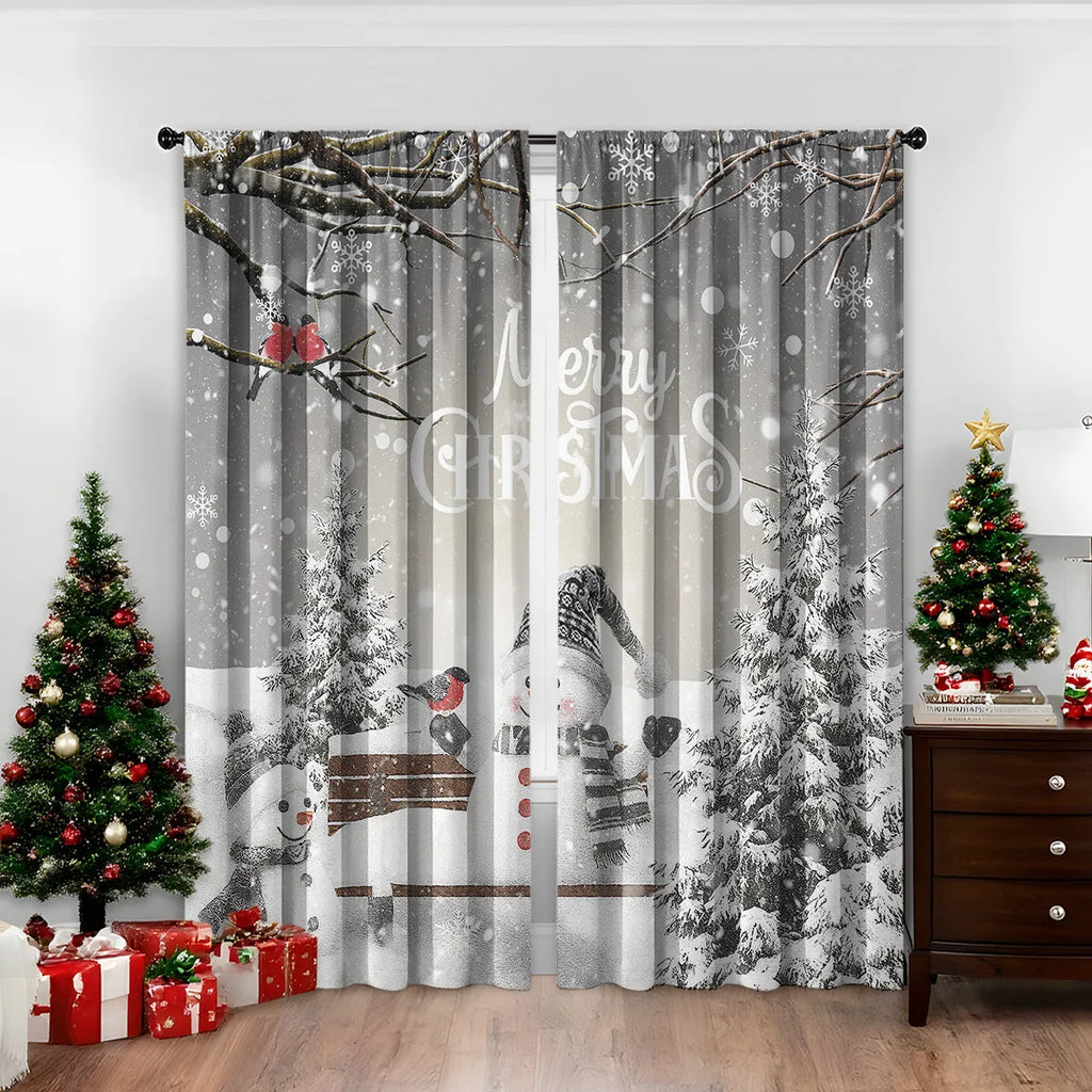 3D digital printed Christmas curtain in a modern European style, showing festive pattern and fabric texture.