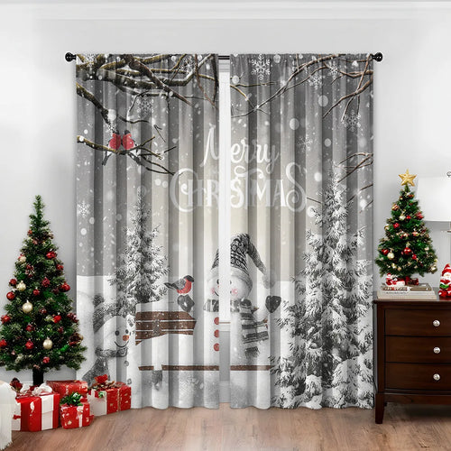 3D digital printed Christmas curtain in a modern European style, showing festive pattern and fabric texture.