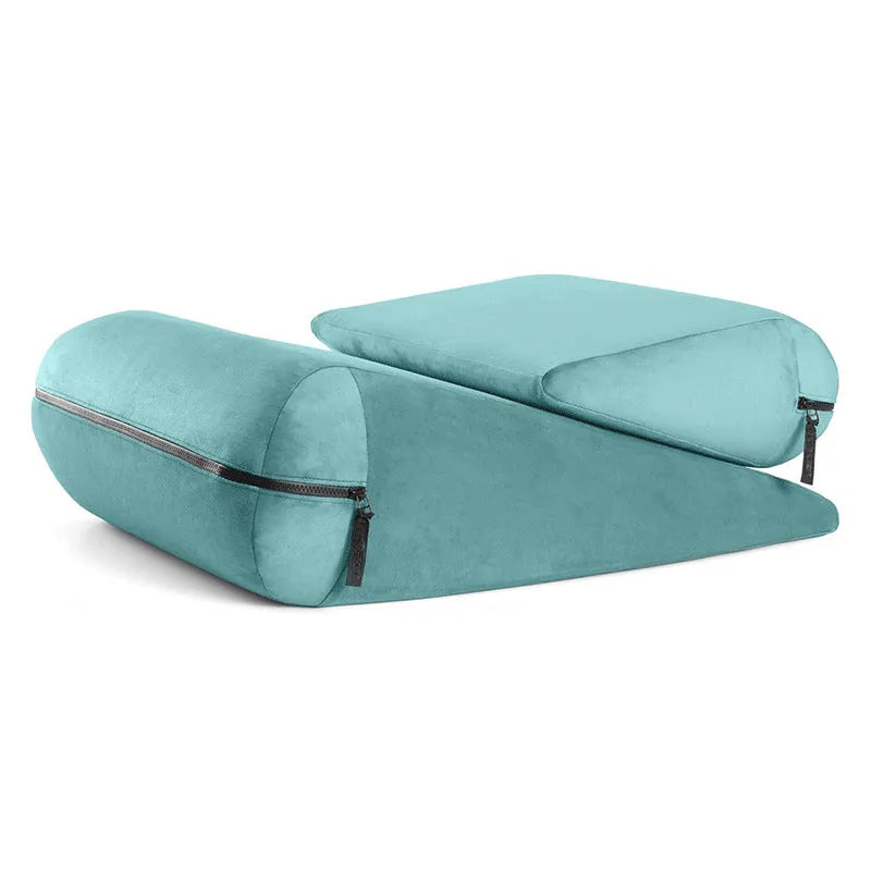 High density sponge triangle wedge pillow in selected colour with embroidered fabric, measuring 68x33x25cm for back support.