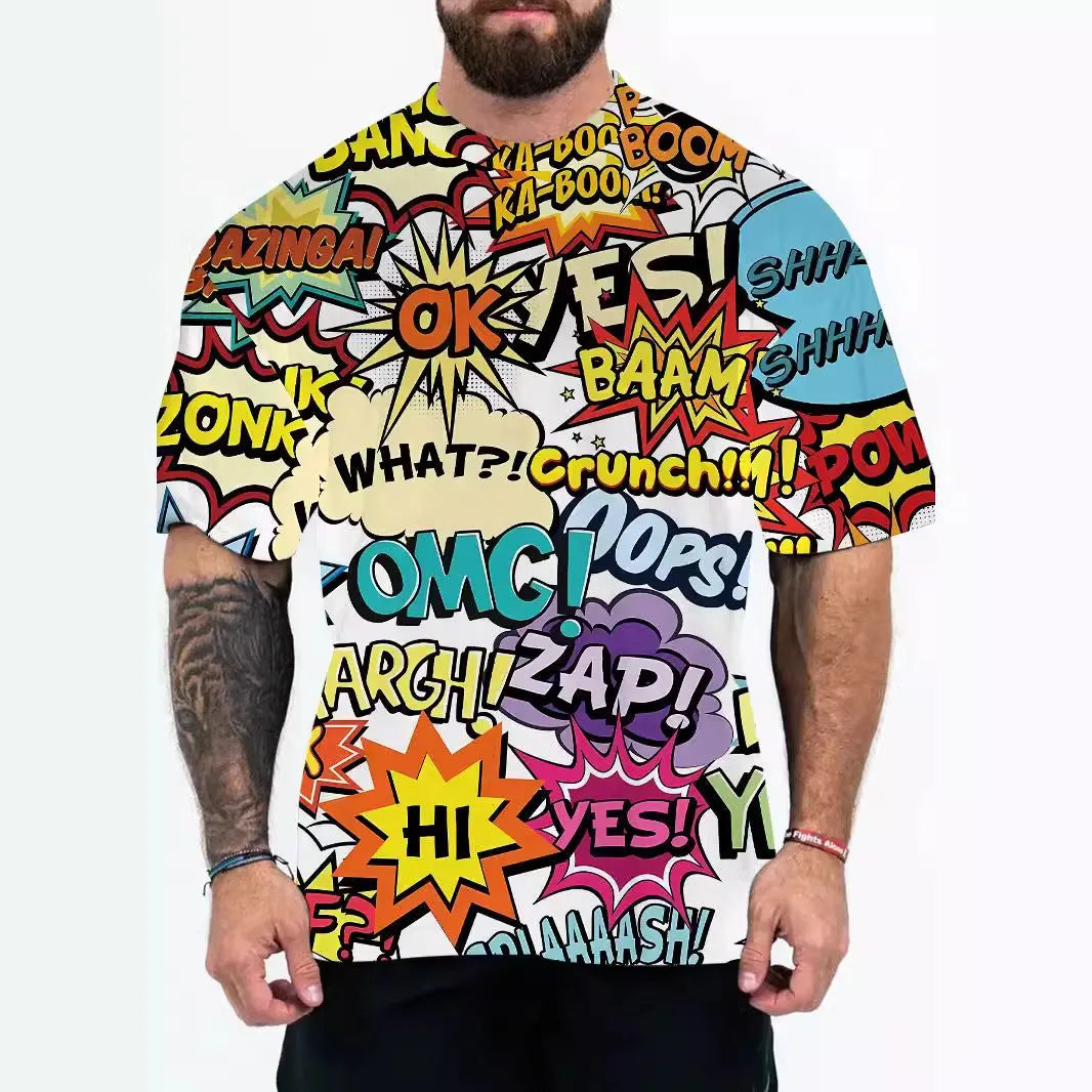 Men's loose fit t-shirt in chemical fibre blend with coloured letters design option