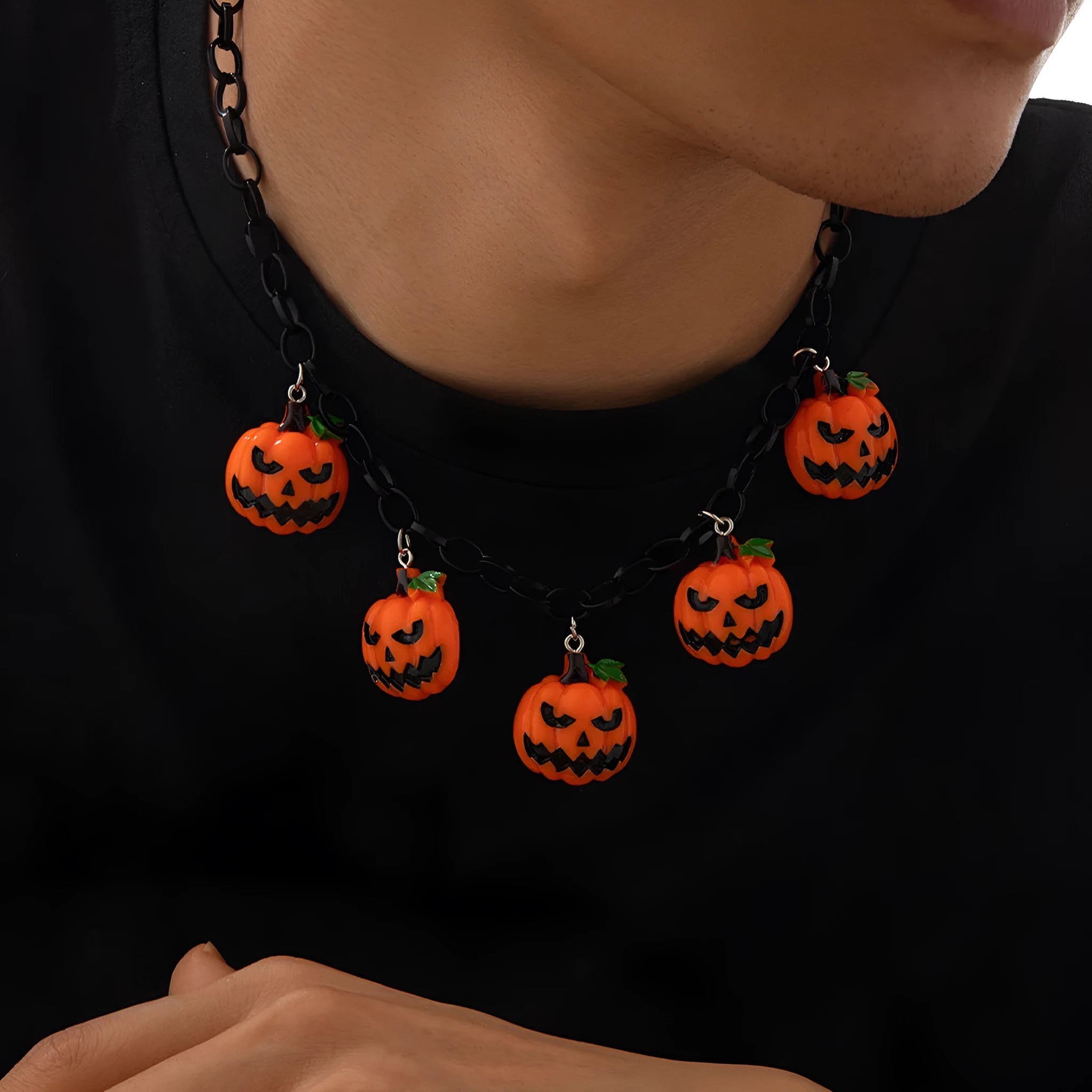 Mixed colour pumpkin ghost Halloween necklace with acrylic pendant on regular chain