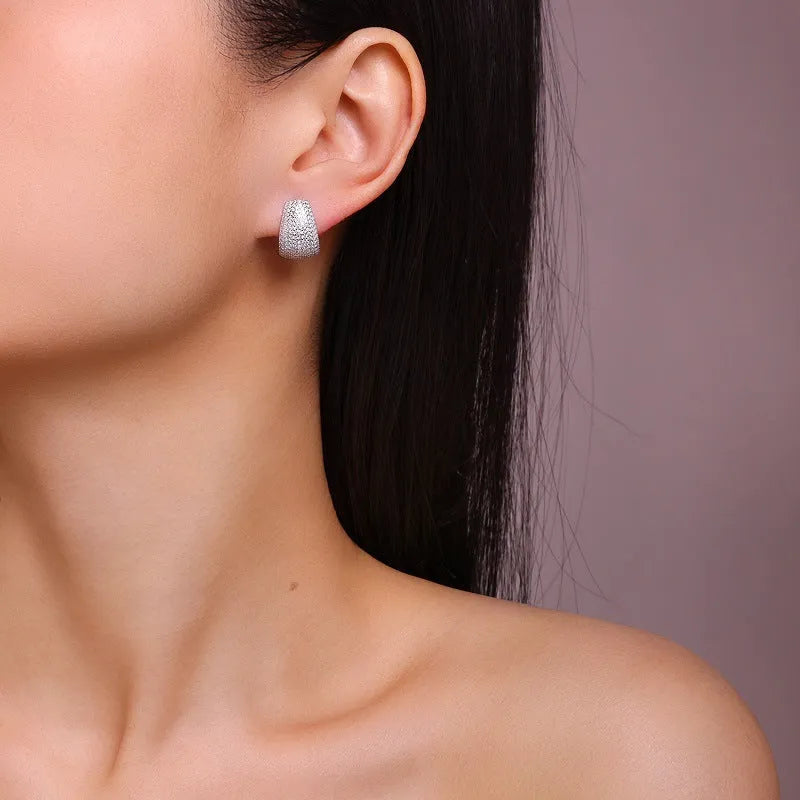 Geometric S925 sterling silver ear studs for women with white finish