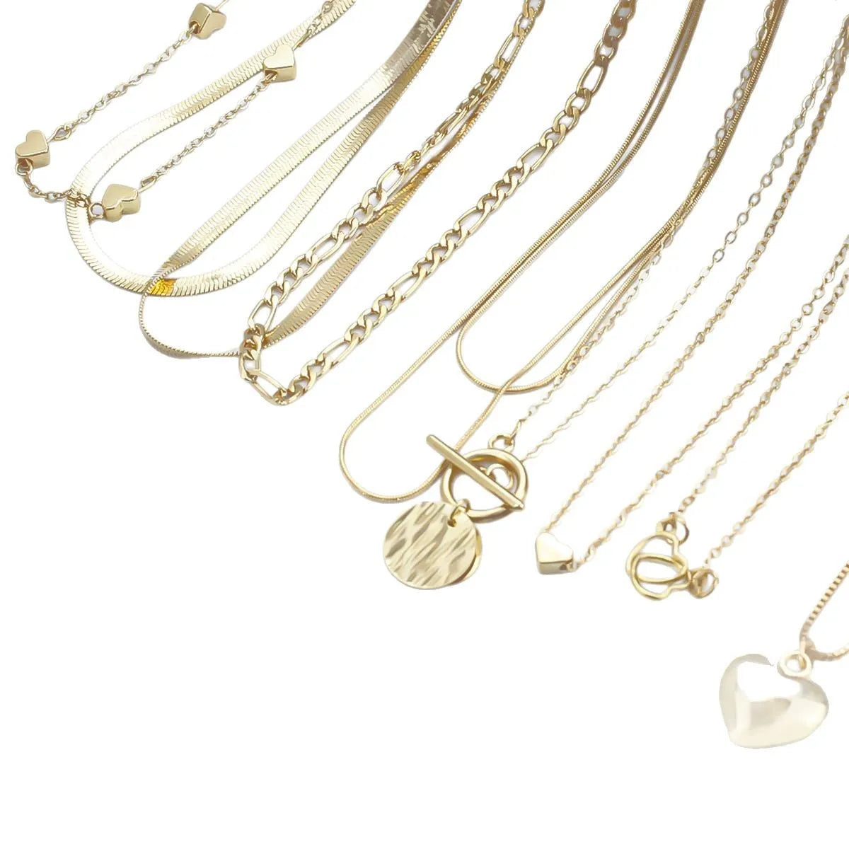 Ten gold electroplated necklaces with alloy pendants on snake bones chains, adjustable 21-50cm length