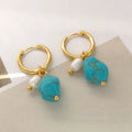 Turquoise and cultured pearl geometric earring set with short stud and long dangle copper earrings