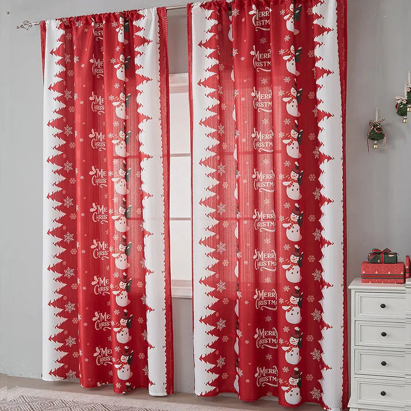 American-style printed Christmas curtain with semi-sunshade function on polyester fabric