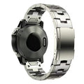 Garmin Fenix smartwatch replacement strap in silver, black and titanium colour options showing 22mm and 26mm width sizes