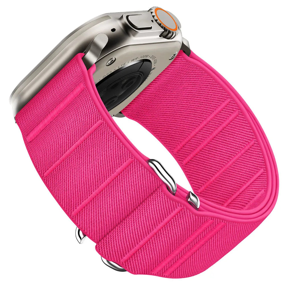 Elastic nylon Apple Watch band with stainless steel buckle in multiple colour options