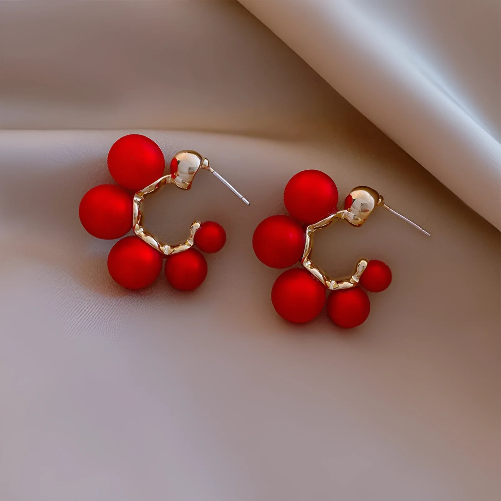 Red bell-shaped alloy earrings with chain drop design for women