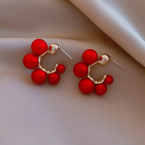 Red bell-shaped alloy earrings with chain drop design for women