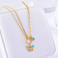 Gold titanium steel butterfly necklace and bracelet set with snake bone chain styling