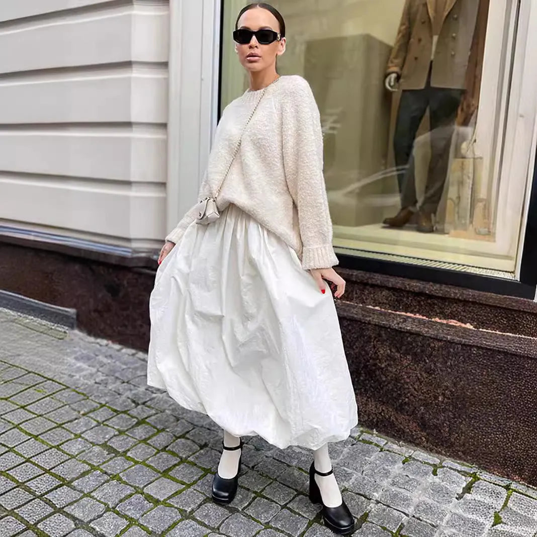 Women's solid colour cotton long skirt in black or white options