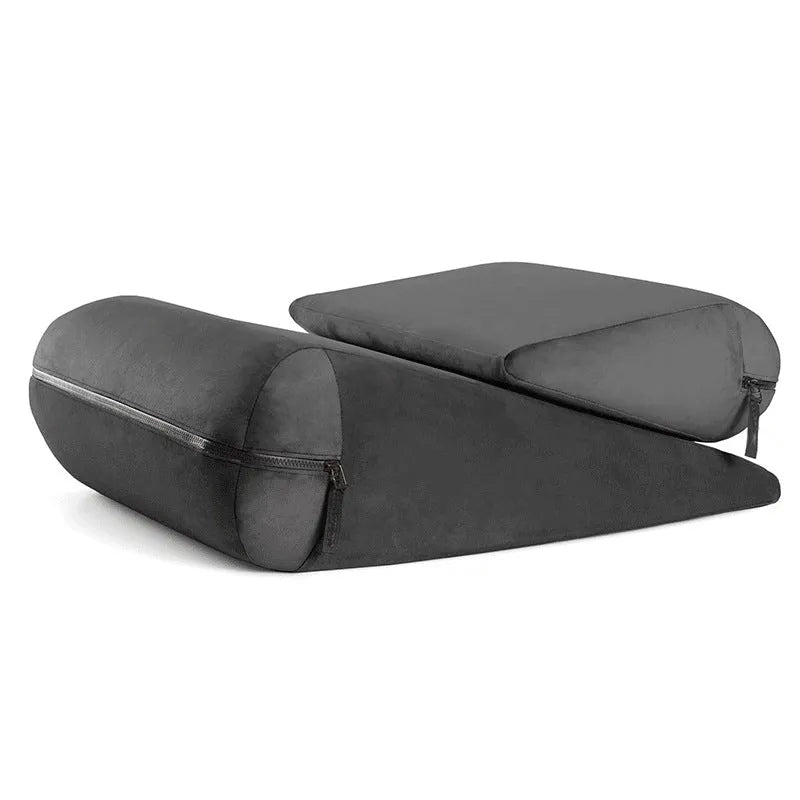 High density sponge triangle wedge pillow in selected colour with embroidered fabric, measuring 68x33x25cm for back support.