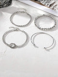Women's retro-style alloy jewellery set with square diamond charms and chain links in gold or silver.