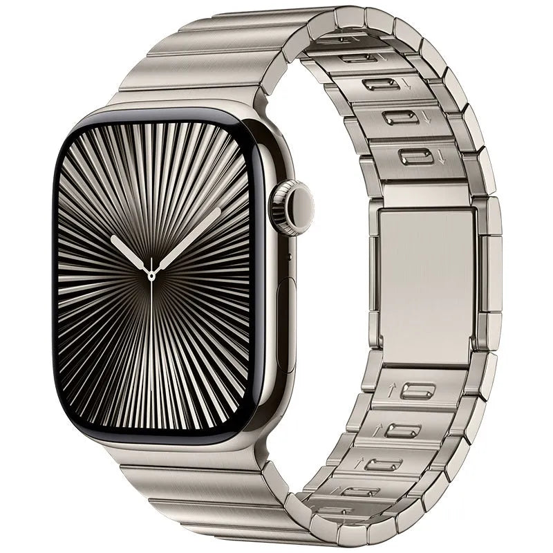 Stainless steel magnetic buckle watch strap for Apple Watch in multiple colour options.