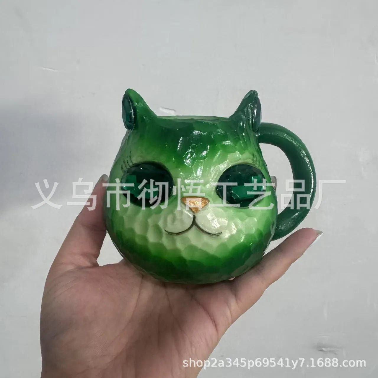 Handcrafted American style resin decorative cat cup ornament in purple, green, blue, or pink colour