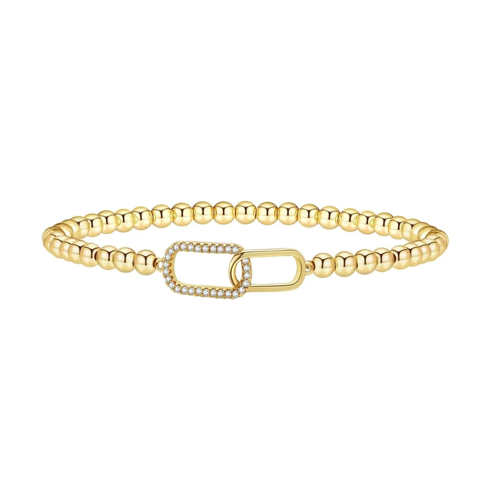 Adjustable stainless steel beaded bracelet with geometric design and round beads in multiple colour styles