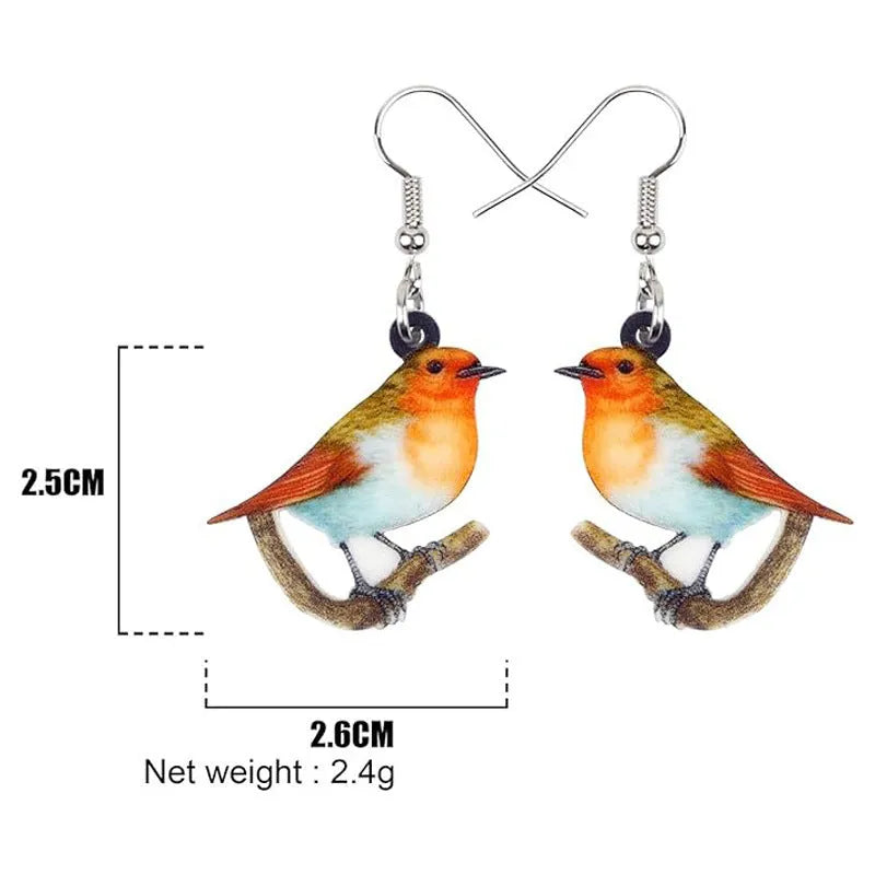 Blue titmouse acrylic pendant earrings with geometric animal zodiac and snake design elements
