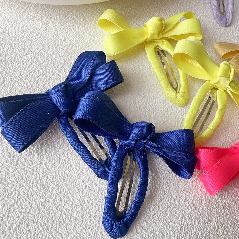 Cloth bow hair barrettes for children in candy colour series with alloy clips