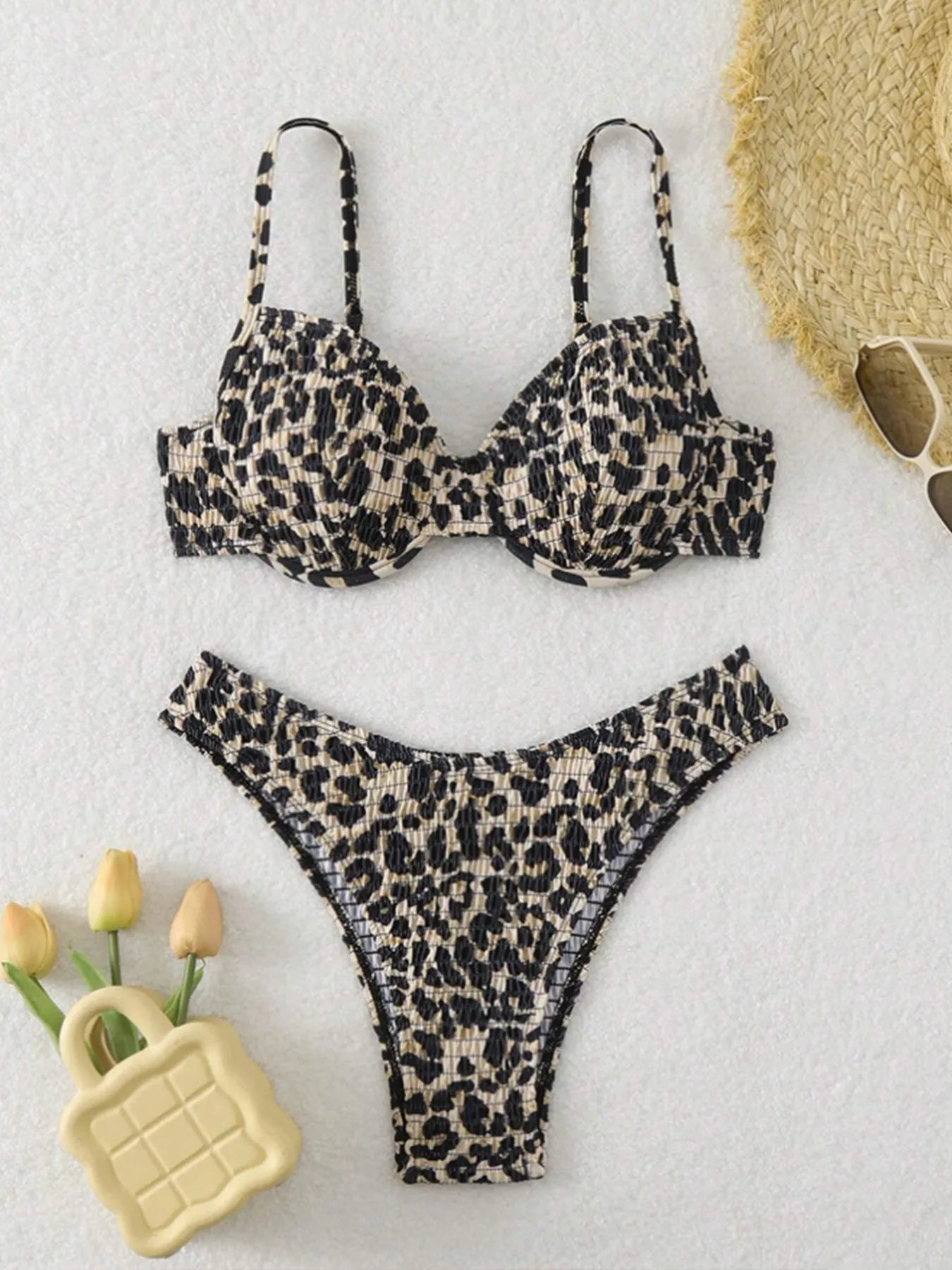 Leopard print women's bikini swimsuit with backless sexy design in mixed colours.