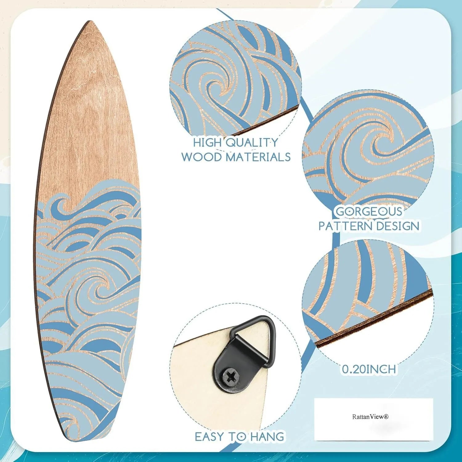 Three identical wooden surfboard wall decorations with European-style carving
