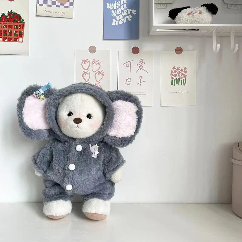 Grey elephant jumpsuit for 30cm Lina bear, plush doll clothing