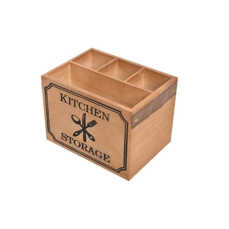 Wooden kitchen storage box for knives forks and chopsticks with internal grid compartments